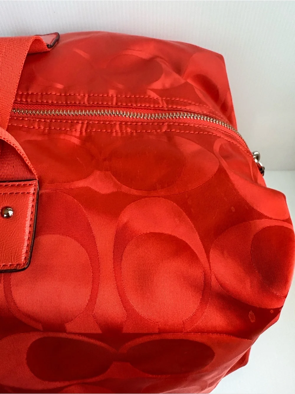 Coach Signature Hot Orange Nylon Travel Weekender Duffle Bag